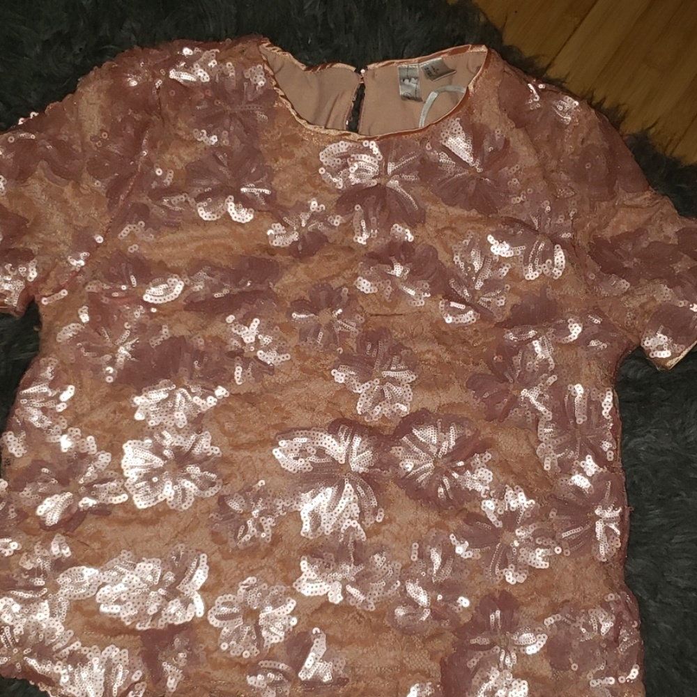 Blush lace and sequined top